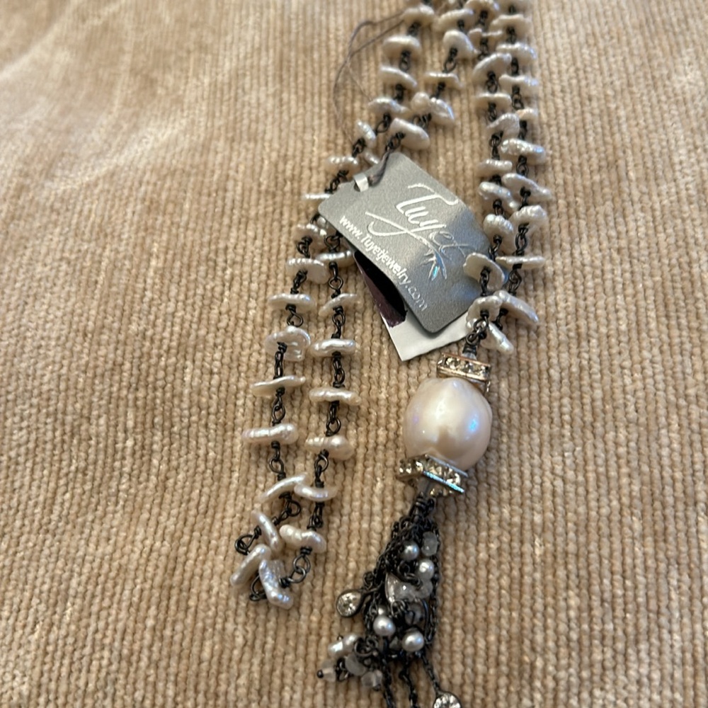 Stunning Tuyet baroque Pearl, Swarovski Crystal Rhondelles,Topaz Tassel,Pearl